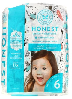 اشتري The Honest Company، Honest Diapers، Super-Soft Liner، Size 6، Space Travel، 35+ باوند، 18 حفاضة في الامارات