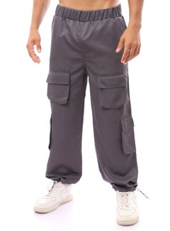 Buy Elastic Waist Wide Leg Dark Grey Cargo Pants in Egypt