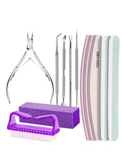 Buy Manicure and Pedicure Tools Kit, Nail Files 100/180, Nail Buffer Block, Nail Cuticle Nippers, Cuticle Pusher, Cuticle Peeler, Nail Lifter for Ingrown Toenails, Toenail File, Purple in Saudi Arabia