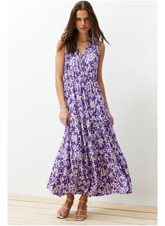 Buy Dark Purple Floral A-line V-neck Sleeveless A-Line Polyester Camisole Maxi Dress TWOSS22EL1588 in Egypt