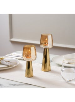 Buy Tyson Metal Candle Holder with Glass 8x8x20cm- Gold in UAE