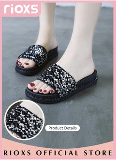 Buy Women's Summer Fashion Flipping Sequins Slippers Non-Slip Beach Sandals Soft Thick-soled Sandals for Indoor or Outdoor Use in UAE