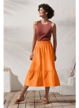 اشتري Women Solid Midi Skirt, Orange في الامارات