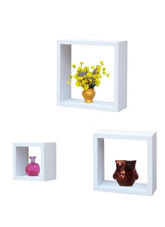 Buy FLOATING WALL SHELVES CUBE 3PCS SET WHITE SIZE: 30x9.8x30cm/25x9.8x25cm/20x9.8x20cm in UAE