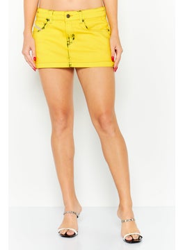 اشتري Women Splatter Denim Mini Skirt, Yellow في الامارات