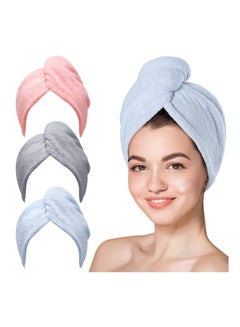 Buy 3 Packs Microfiber Hair Towel for Wet Hair Pink Blue Grey in UAE