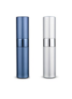 Buy 2Pcs Portable Mini Refillable Perfume Bottle Set 8ml, with Metallic Exterior & Glass Atomizer Bottle, Travel Interior Sprayer Squeeze Transfer Pipette for Liquid Dispenser(Silver,Dark Blue) in Saudi Arabia