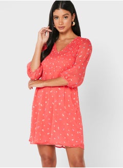 Buy Balloon Sleeve Printed Dress in Saudi Arabia