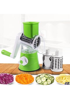 Buy Rotary Cheese Grater with Handle – Manual Shredder with 3 Interchangeable Blades, Strong Suction Base, and Vegetable Slicer for Cheese, Fruits, Nuts, and Chocolate in UAE