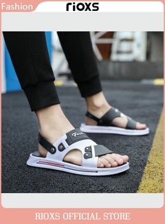 Buy Men's Casual Open Toe Faux Leather Sandals Summer Non-Slip Beach Sandal Sneakers Walking Outdoor Flat Shoes in Saudi Arabia