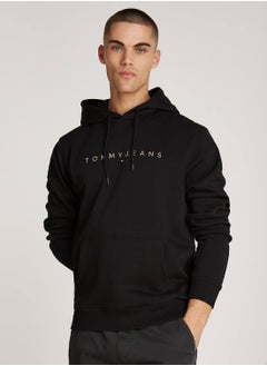 Buy Men's Regular Fit Linear Hoodie , Black - Cotton in UAE