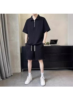 Buy Trendy Waffle Knit Polo Casual Suit Black in Saudi Arabia