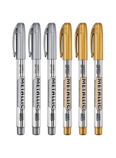 Buy 6 Pcs Metallic Paint Marker Pens, Gold and Silver Metallic Permanent Markers, Painting Pens for Scrapbooking, Fabric, DIY Photo Album, Gift Card, Signature, Artist Illustration (3 Gold, 3 Silver) in UAE