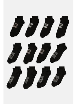 اشتري Men 12 Pair Brand Logo Ankle Socks, Black في الامارات