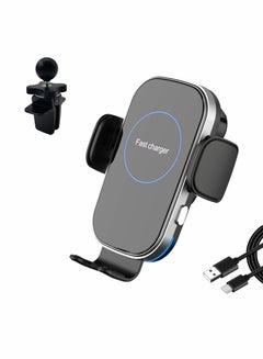اشتري Car Phone Mount with Wireless Charger, 15W Qi Fast Charging, Auto-Clamping Car Charger for iPhone, Samsung في السعودية