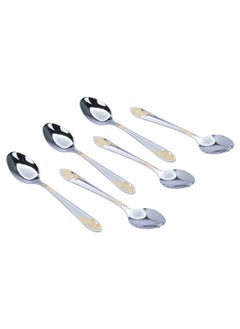 Buy Silver Steel Tea Spoons Set with Gilded Pattern 6 Pieces in Saudi Arabia