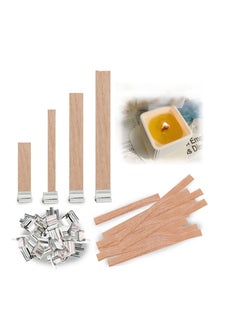 Buy 40 Pcs Wood Wicks Kit for Candle Making, Wooden Candle Wicks Smokeless, 4 Size Natural Wooden Wick Cores with 40 Iron Stand Smokeless Scented Candle Holder, for Candle Making Candle DIY Craft in UAE