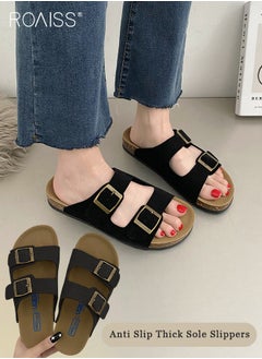 Buy Women's Straight Cut Open Toe Slippers Frosted Thick Sole Anti Slip Sandals Adjustable Versatile Beach Slippers in Saudi Arabia