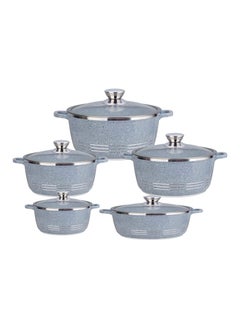 Buy DESSINI 10-Piece Granite Cookware Set Grey/Clear Very Small Casserole 20, Small Casserole 24, Medium Casserole 28, Large Casserole 32, Shallow Casserole 28cm in UAE