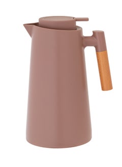 Buy plastic thermos for tea and coffee 1 liter brown with wooden handle in Saudi Arabia