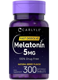 اشتري Melatonin 5 mg Fast Dissolve 300 Tablets | Natural Berry Flavor | Vegetarian, Non-GMO Supplement في الامارات