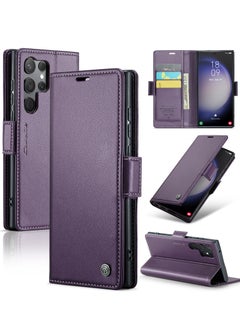 Buy Flip Wallet Case For Samsung Galaxy S24 Ultra, [RFID Blocking] PU Leather Wallet Flip Folio Case with Card Holder Kickstand Shockproof Phone Cover (Purple) in UAE