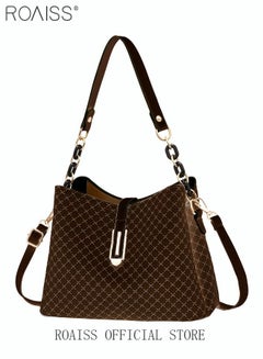 اشتري PU Leather Handbag Large Capacity Shoulder Bag for Women Dark Brown في الامارات