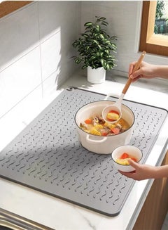Buy 1-Piece Silicone Drying Mat For Kitchen Countertops Dish Drying Mat Cup Drying Mat Heat Proof Mat Grey 30x40 Centimeter in UAE