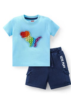 Buy Babyhug Single Jersey Knit Half Sleeves T-Shirt & Shorts Set with Dino Pop It Applique - Blue(9-24M&2-6Y) in UAE