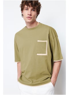 Buy Khaki Men's Oversize Pocket Color Block  T-Shirt in Egypt