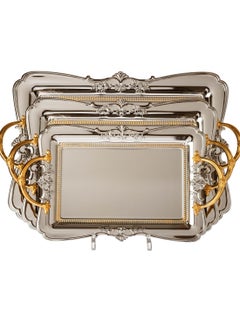 Buy A set of decorative rectangular metal trays nickel color with gold in Saudi Arabia