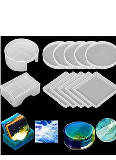 Buy 12 Pieces Coaster Resin Molds Set Silicone Coaster Storage Box Mold in Rectangle Round Silicone Epoxy Casting Mold for DIY Art Craft Cup Mat in Saudi Arabia