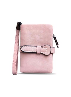 اشتري PU Leather Bifold Wallet for Women, Stylish Small Purses with 12 Card Slots RFID Blocking and Zipper Pocket, Pink في السعودية