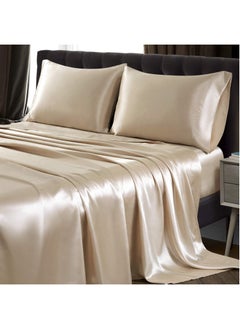 اشتري Satin Bed Sheets Set, 4 Pieces Cooling Soft and Wrinkle Hotel Luxury Silky Bedding Set, 1 Deep Pocket Fitted Sheet, 1 Flat Sheet,  2 Pillowcases(Queen) في السعودية