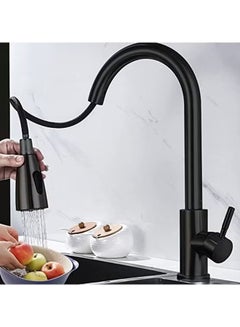 Buy Black Kitchen Faucet with Pull Down Sprayer, Industrial Commercial Stainless Steel Single Handle Single Hole 2 Hole RV Laundry Pull Down Gooseneck Kitchen Sink Faucet, Kitchen Equipment in Saudi Arabia