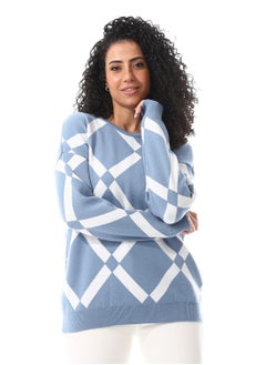 Buy Self Pattern Slip On Pullover_ Medium Blue & White in Egypt