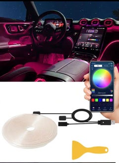 Buy Car LED Strip RGB Chromatic Car Interior Lights 2 in 1 Kit with 6M Optical Fiber, with Sound Sensor Mode and Wireless Control by APP in Saudi Arabia