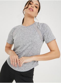 Buy Solid Mesh Detail Active T-Shirt in Saudi Arabia