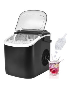 Buy Ice Maker Countertop with Handle, Self-Cleaning Ice Maker with Scoop and Basket, 9 Cubes in 6 Mins, 15Kg/24H, Portable Small Ice Machine with Scoop and Basket for Home kitchen Office Party in Saudi Arabia