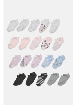 Buy Kids Girl 12 Pairs Allover Print Ankle Socks, Pink Combo in UAE