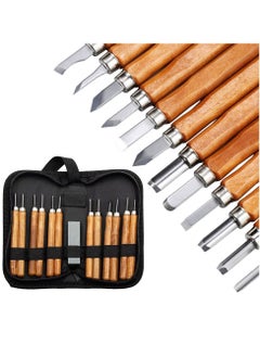 اشتري Wood Carving Tools 12 PCS with Grindstones Precision Carving Craft Knife Hobby Knife, Art Knife Stainless Steel Blades for Cutting Carving Scrapbooking Stencil DIY Project Fruit Vegetable في الامارات