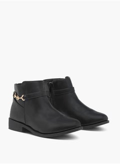 Buy Women Textured Ankle Boots with Zip Closure and Metal Accent in Saudi Arabia