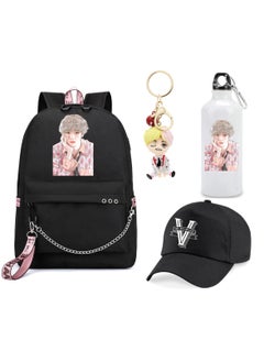 Buy BTS 4in1 Combo - Backpack - Cap - Keychain and Water Flask for True BTS Fans and Merchandise Gifts - Casual Shoulder Bag Travel with USB Charging Port For Girls in UAE