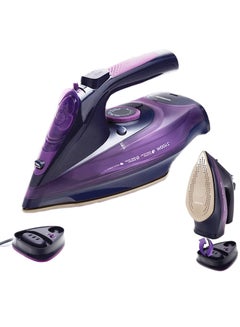 Buy Steam iron 2400W Portable Cordless Steam Iron for Clothes with Non-Stick Soleplate Travel Steam Iron Mini Wireless with Control System Suitable for All Kind of Garments Garment Steamer (Purple) in Saudi Arabia