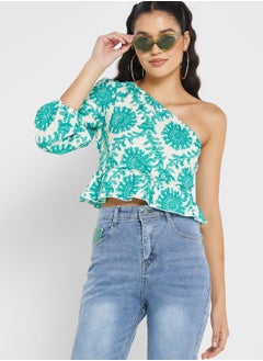 Buy Printed One Shoulder Peplum Top in UAE