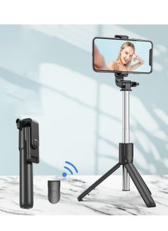 Buy Selfie Stick, Long Selfie Stick with Tripod Stand, Bluetooth Mobile Selfie Stick for Mobile Phone, Makeup,Selfie, Vlogging, Youtube, Live, iphone (104cm Black) in UAE