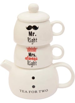 Buy Jz004-D 5 Pieces Mr. And Mrs. Tea Pot Mugs And Lid, Multi-Colour, Bone China in UAE