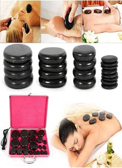 Buy Hot Stones for Massage Premium Set Basalt Rocks Spa Professional Essential Kit Relaxing Healing Pain Relief Black Smooth Stone, Storage Bag Included in UAE