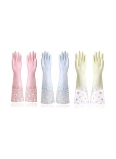 اشتري Cleaning Gloves 3Pairs, Large Reusable Rubber Gloves Non-Slip, Long Sleeves for Laundry Kitchen Gardening Waterproof Household, Kitchen Cleaning Food Handling, Painting, Pet Care في السعودية