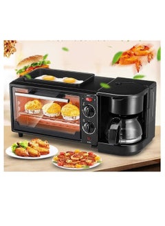 Buy 3 in 1 Electric Mini Oven Toaster Multi Function Breakfast Station Coffeemaker Non Stick Frying Pan Toaster Oven Black in UAE